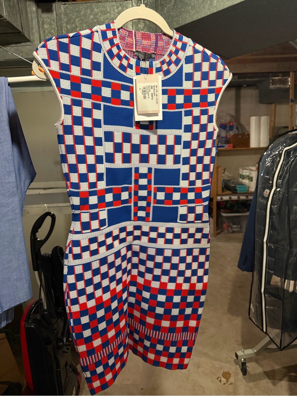 Alexander McQueen Blue, Red & White Knit Mini Dress Medium Broken Zipper